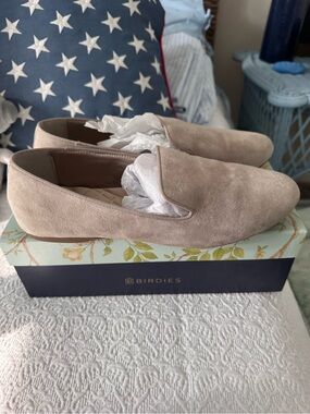 Birdies Taupe Suede Slip-On Loafers